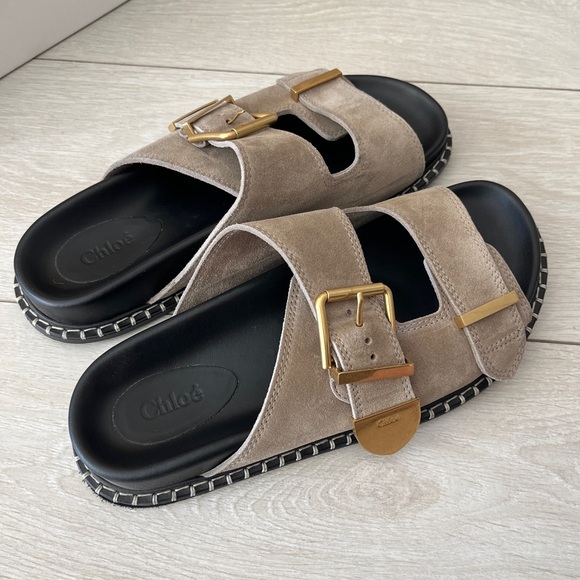Chloe Rebecca Suede Dual-Buckle Slide Sandals - Picture 5 of 11